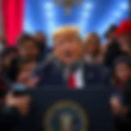 Former President Donald Trump speaking at a podium, surrounded by reporters, expressing controversial views on religion.