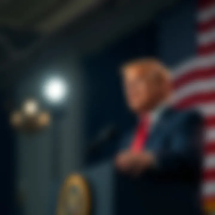 Former President Trump speaking at a podium with an American flag in the background, expressing concerns about political power struggles in Washington, D.C.