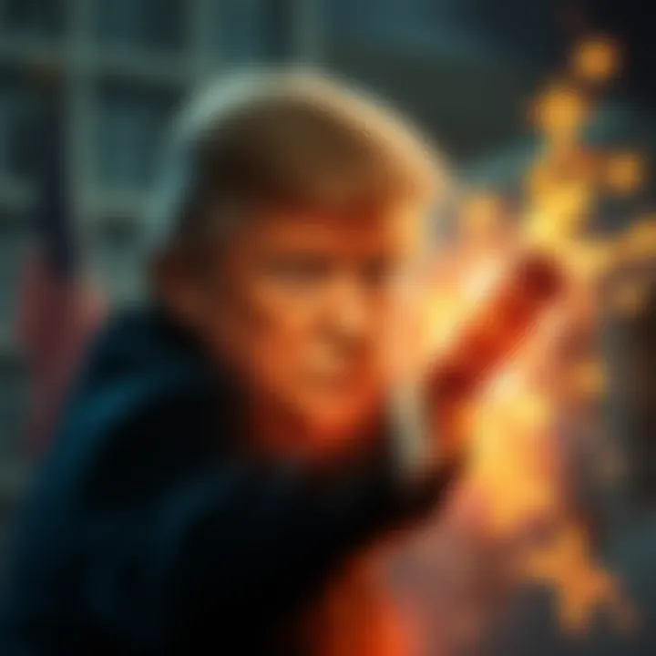 A dramatic depiction highlighting the clash between democracy and Trump’s political strategies