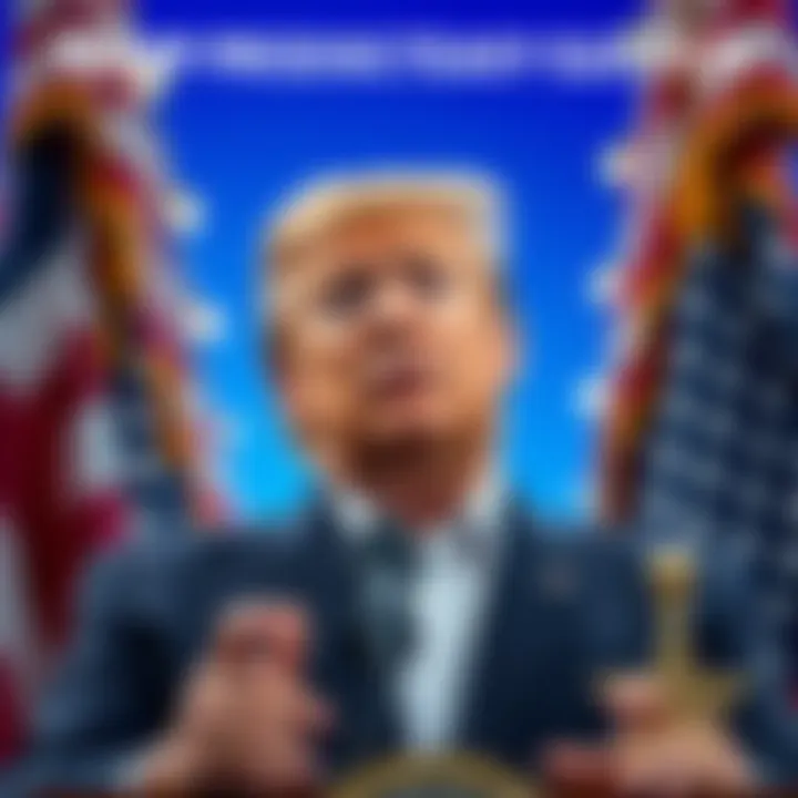 President Trump speaking about canceling the election with a serious expression, surrounded by American flags