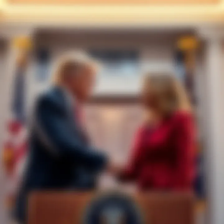 President Trump shakes hands with Erika Kirk at the Air Force advisory board announcement event.