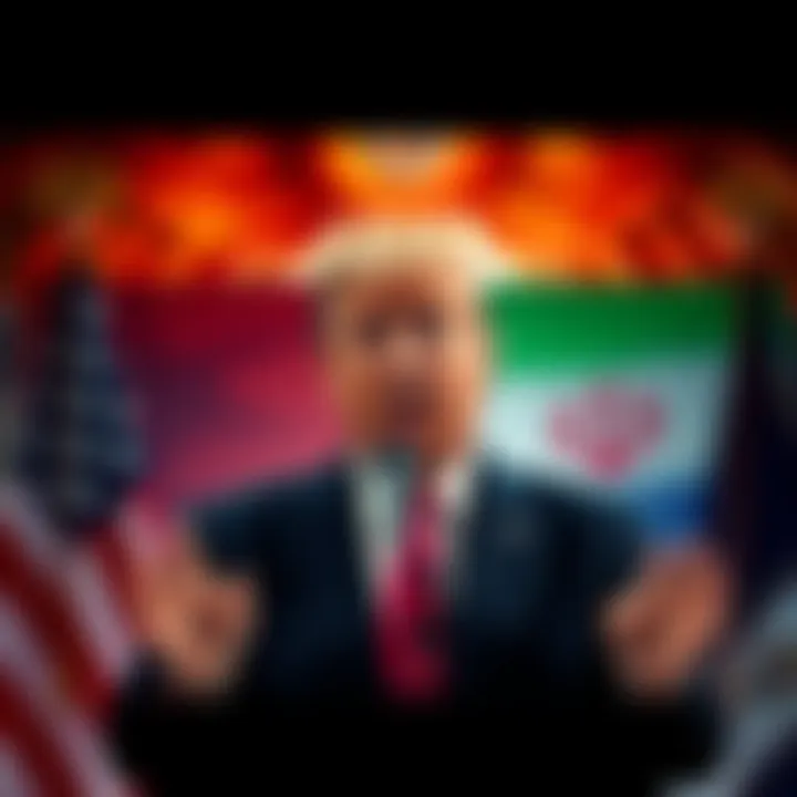 President Trump makes a statement about an alleged Iranian assassination attempt against him, with a backdrop highlighting U.S.-Iran relations.