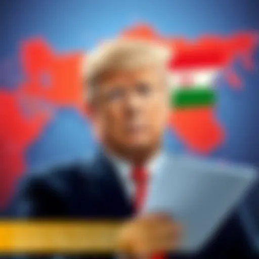 A concerned President Trump in front of a map highlighting Iran, with documents linked to Epstein in hand.