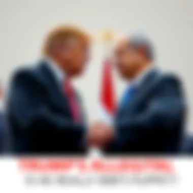 Trump and Bibi Friendship President Trump and Israeli Prime Minister Netanyahu shaking hands, symbolizing their close ties and discussions over foreign policy.