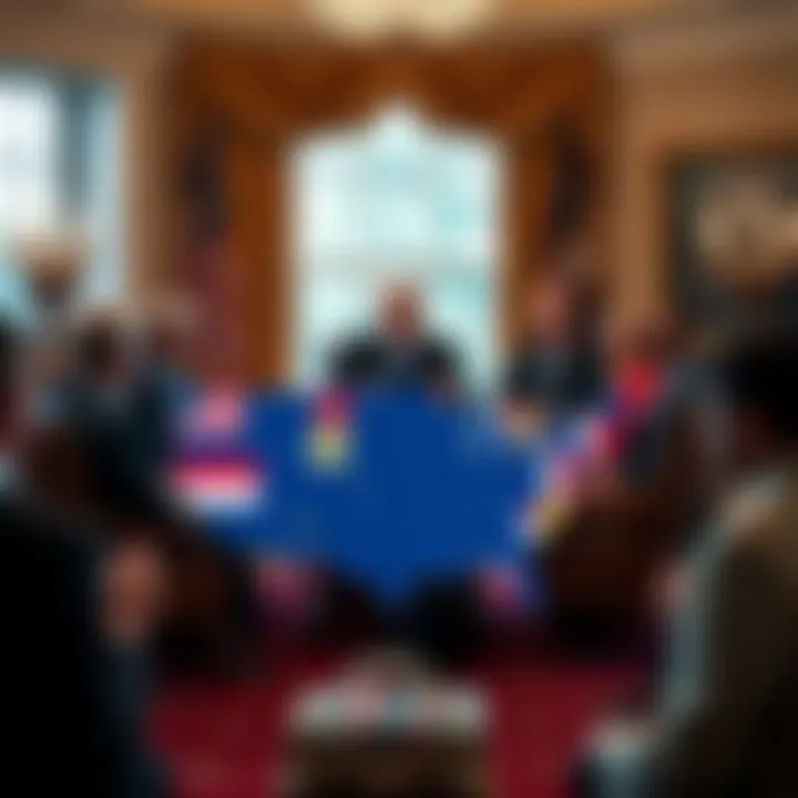 Trump Meeting in Oval Office President Trump with European leaders in Oval Office, map of North America displayed with flags