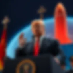 President Trump speaking at the launch event for a nuclear-powered spacecraft, emphasizing space exploration and competition with China.