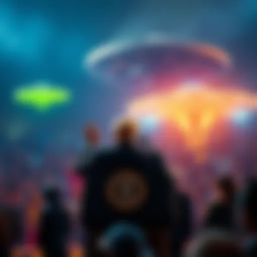 Former President Trump at a podium discussing aliens and UFOs with an enthusiastic crowd