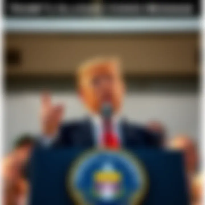 Trump speaking at a podium Former President Donald Trump stands at a podium with the CIA logo visible, gesturing while speaking to a crowd, suggesting a possible coded message about the agency's influence.