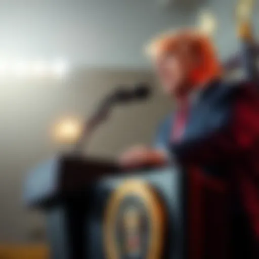 Donald Trump at a podium making a statement about ending wars.