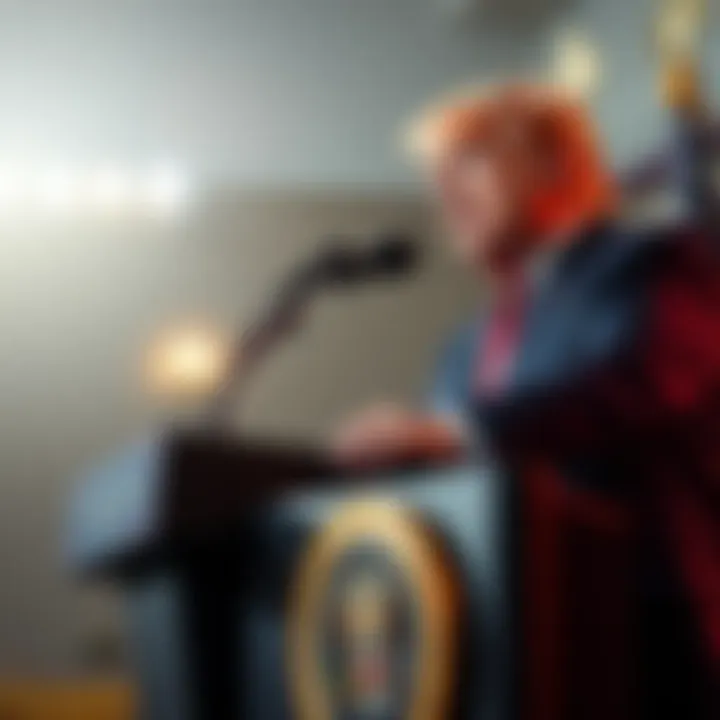 Donald Trump at a podium making a statement about ending wars.