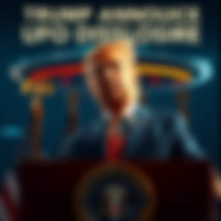 Former President Donald Trump speaks about non-human intelligence and UAP disclosure, standing at a podium with an American flag.