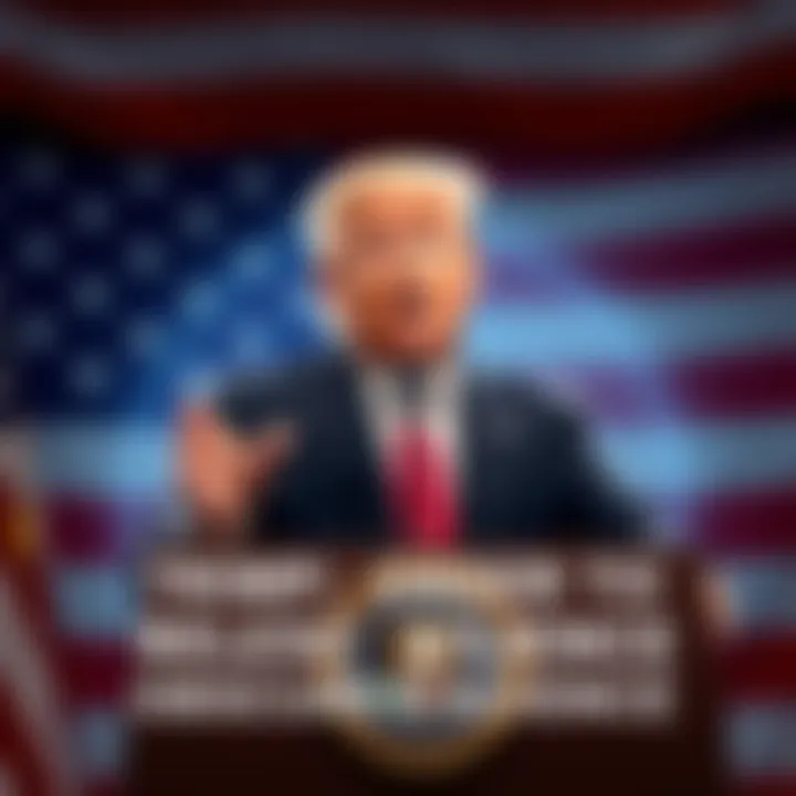 President Trump at a podium discussing UFO files, with an American flag in the background