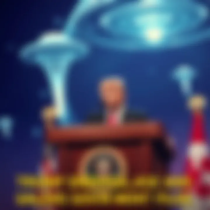 Trump announces UFO file release President Trump at a podium announcing the release of UFO and alien government files, with a backdrop of UFO imagery