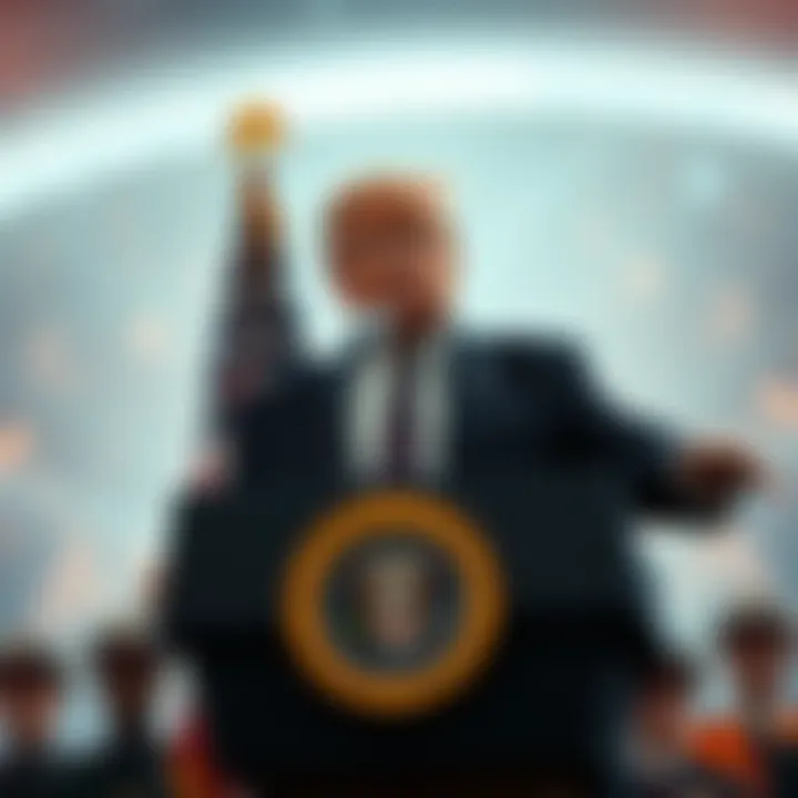 President Trump stands at a podium, announcing the release of UFO and alien files from federal agencies, with an American flag in the background.