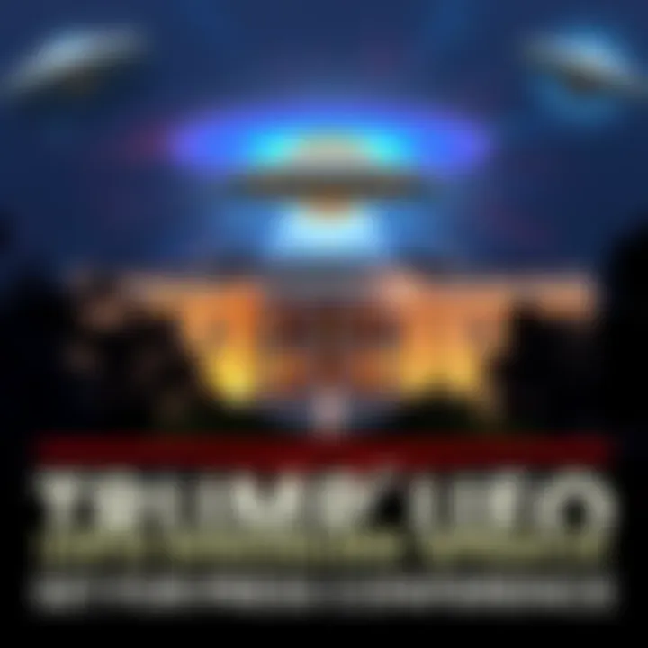 Trump's UFO Press Conference Announcement Mark Christopher Lee announces Trump's UFO disclosure speech at a press conference set for May 1st in Washington, featuring a backdrop of a UFO and the White House.