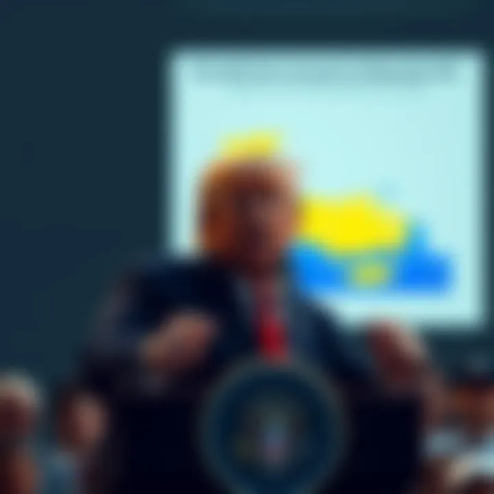 Donald Trump speaking at a podium Donald Trump addressing a crowd with a chart of Venezuela's oil reserves behind him