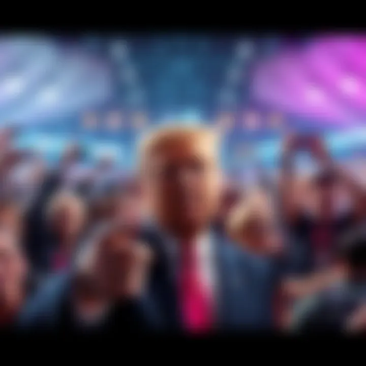 Former President Trump with a crowd, promoting access to national security briefings for fans