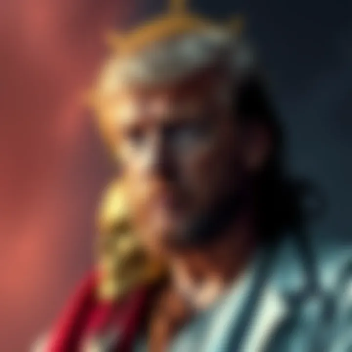 Former President Donald Trump depicted as Jesus, surrounded by a symbolic halo and doctor symbols, looking serious.