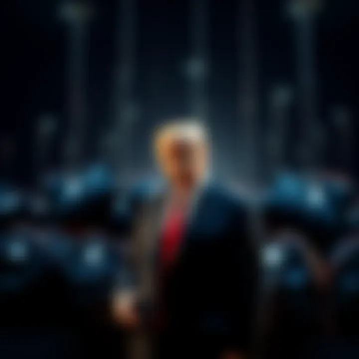 Donald Trump standing beside mysterious black bags, suggesting links to advanced technology and AI speculation