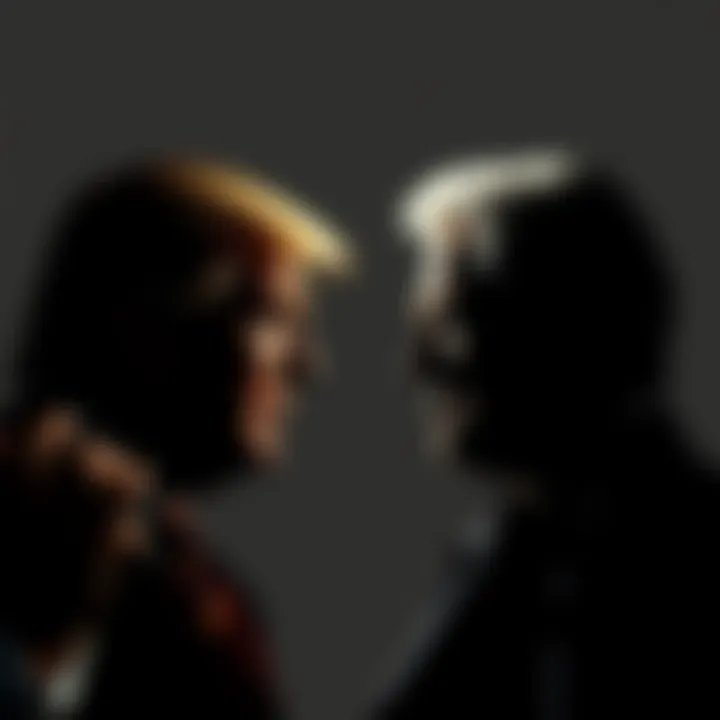 Trump and Clinton in Epstein Files A collage featuring silhouettes of Donald Trump and Bill Clinton with a shadowy background representing the Epstein files.