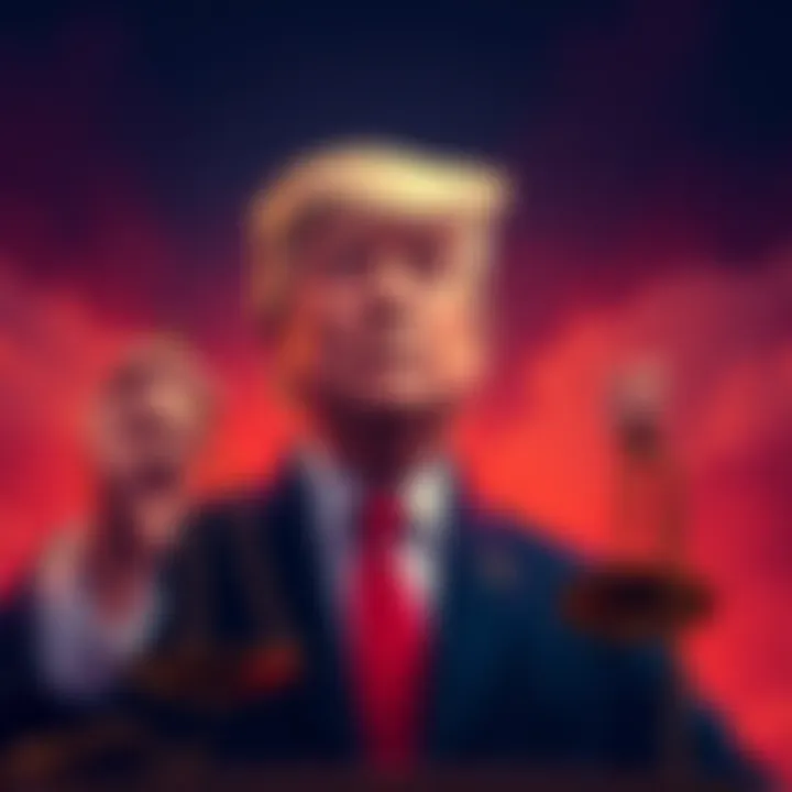 Trump's Constitutional Debate Illustration of Donald Trump with scales of justice