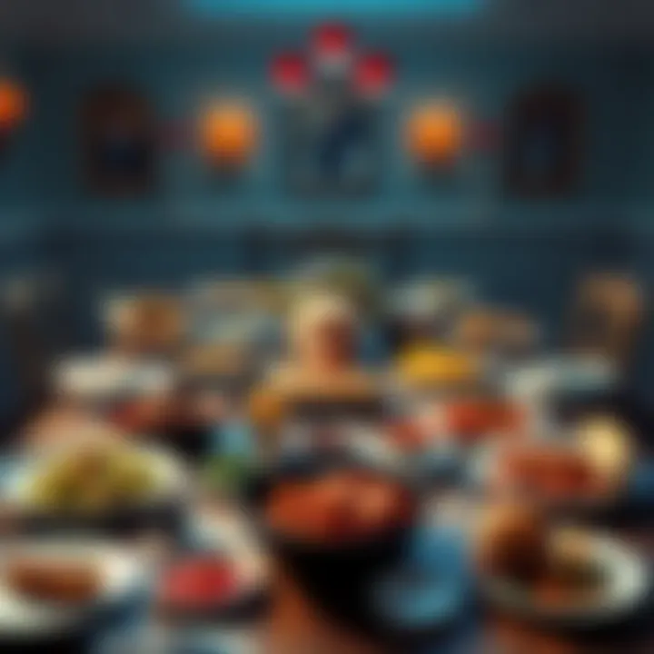 Donald Trump's Dinner Table A table set with various dishes that represent Donald Trump's favorite meals, showcasing a mix of classic American cuisine and fast food items.