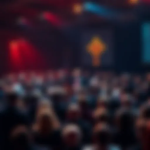 Crowd of people debating about Trump as Antichrist at a public forum
