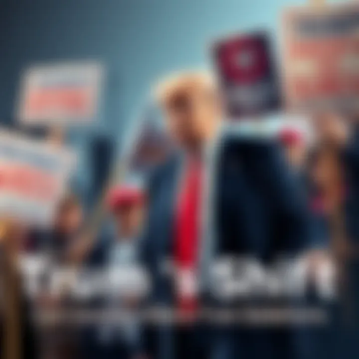 Donald Trump with a serious expression, stepping away from a group of supporters holding conspiracy signs, signifying a shift in relationships