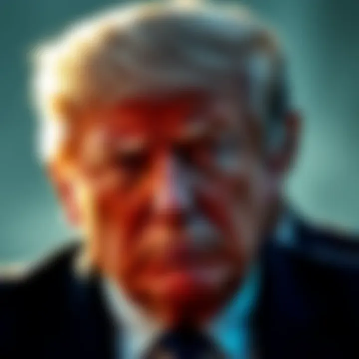 Donald Trump with a serious expression, with a shadow of Jeffrey Epstein in the background