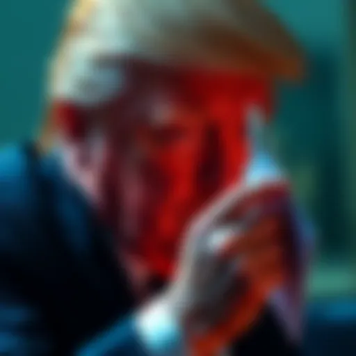 Donald Trump looking at documents related to Jeffrey Epstein, contemplating political strategy