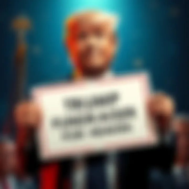 Former President Donald Trump humorously promoting a fundraiser amid fake death rumors, holding a sign asking for donations with a lighthearted expression.