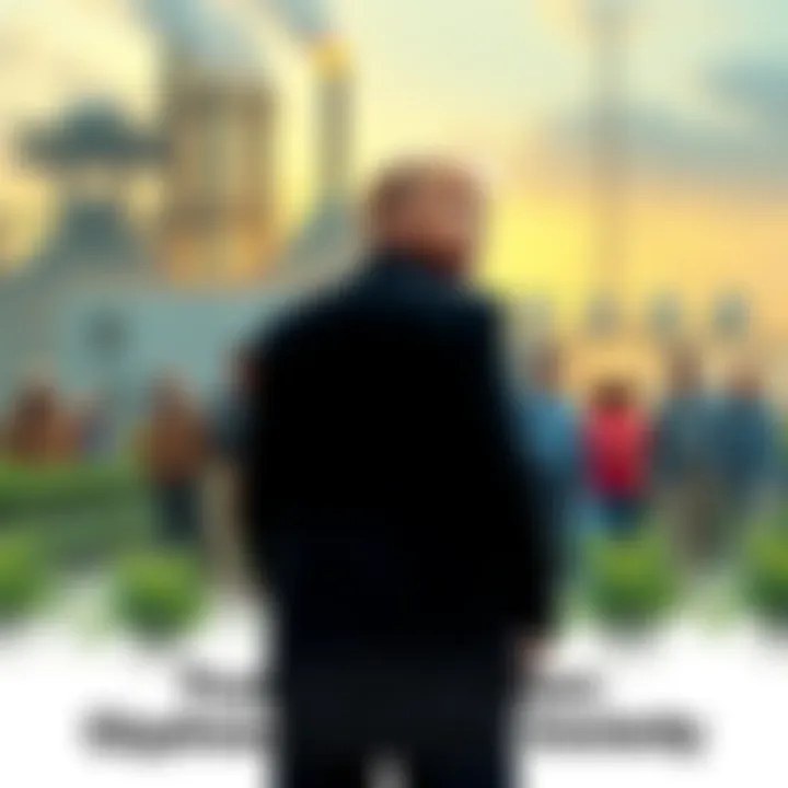 President Trump stands in front of a glyphosate pesticide factory with farmers and environmentalists in the background, showing mixed reactions