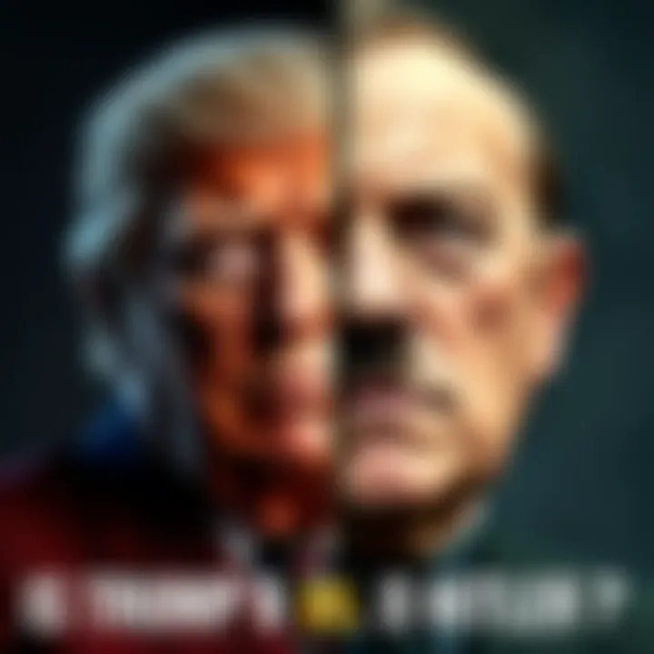 A split image showing Donald Trump on one side and a historic portrait of Adolf Hitler on the other, highlighting a controversial discussion about reincarnation.