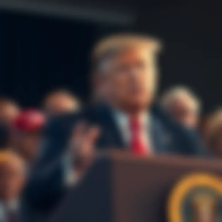 Donald Trump speaking at a podium, addressing a crowd with serious expressions about potential imprisonment of U.S. citizens abroad.