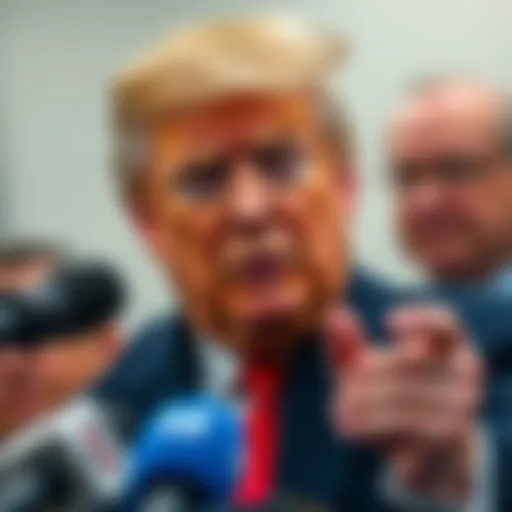 President Donald Trump making a statement about the Iran war, with a serious expression and gesturing towards reporters.