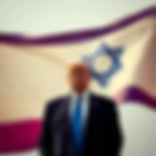 Trump and Israel Flag President Trump standing in front of an Israeli flag, symbolizing U.S.-Israel relations.