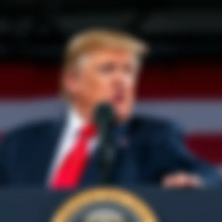 President Trump speaking at a Labor Day event, with noticeable lighting effects on his face