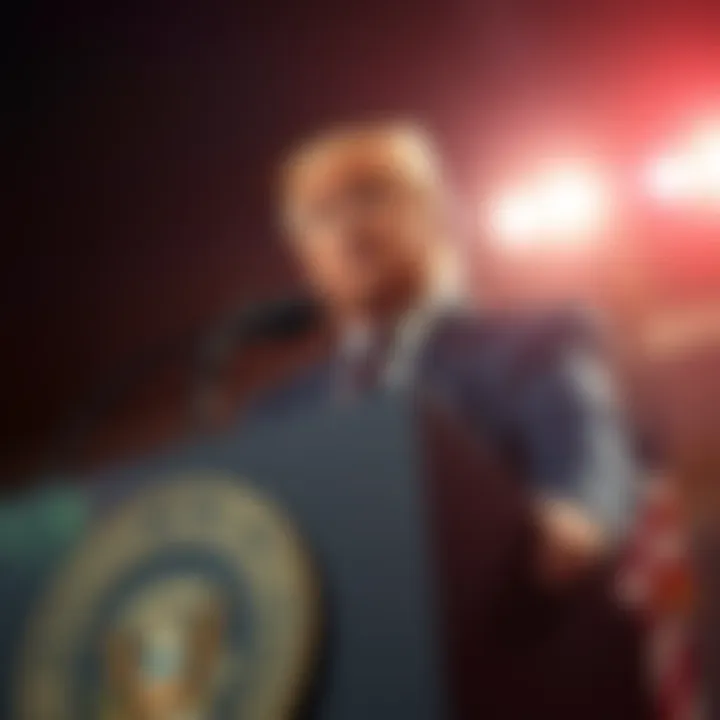 Trump speaking at a podium, discussing the possibility of a pardon for Ghislaine Maxwell with the DOJ