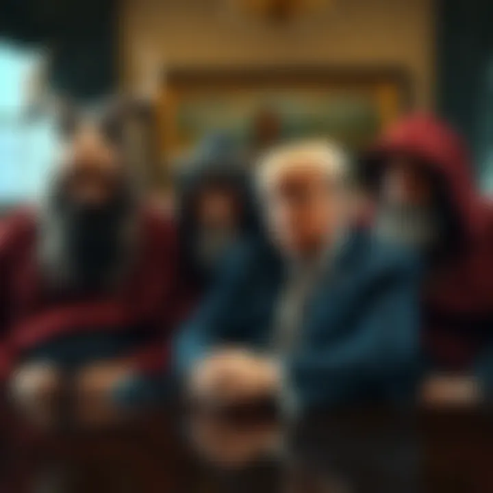 Trump with unusual individuals Donald Trump sitting with two unusual-looking people, sparking debate about their identities and possible connections to Nordic messengers.