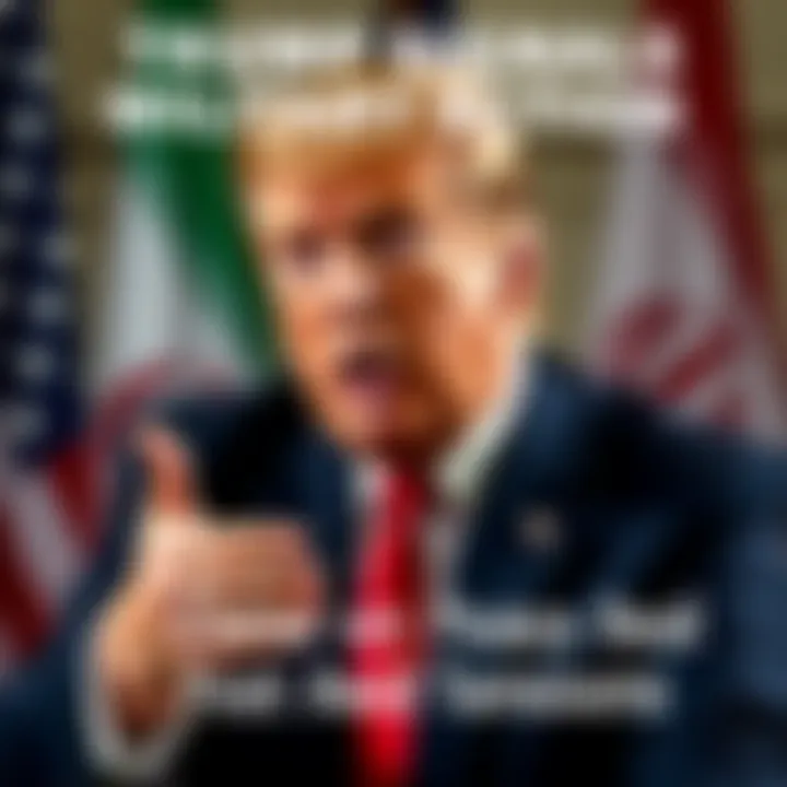 Trump Signals Military Action Donald Trump gestures while discussing military actions, with flags in the background representing the U.S. and Iran.