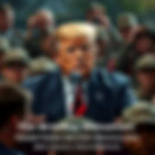 Trump speaking at a rally surrounded by military personnel, showing signs of tension and concern about support
