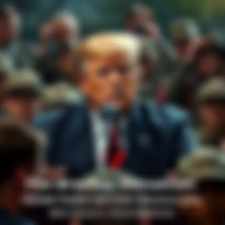 Trump speaking at a rally surrounded by military personnel, showing signs of tension and concern about support