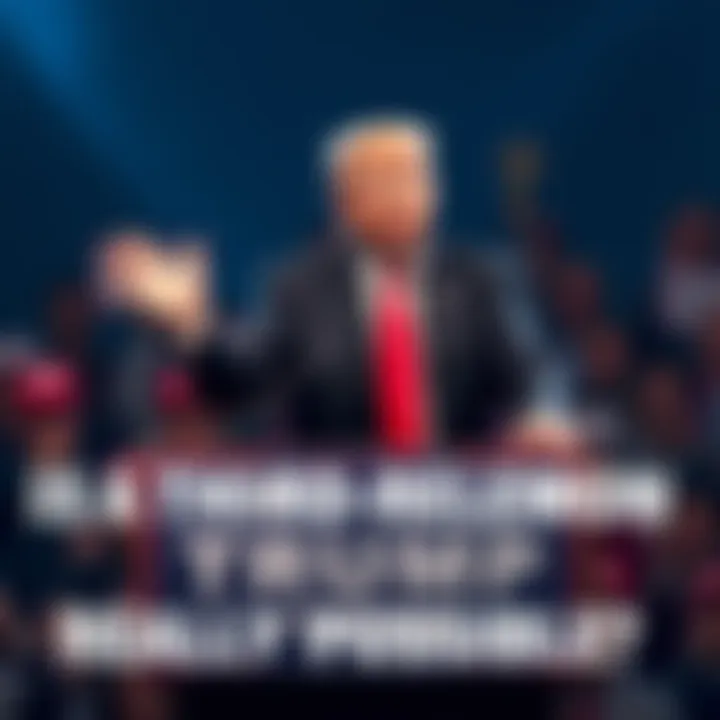 Donald Trump speaking at a podium with a crowd of supporters