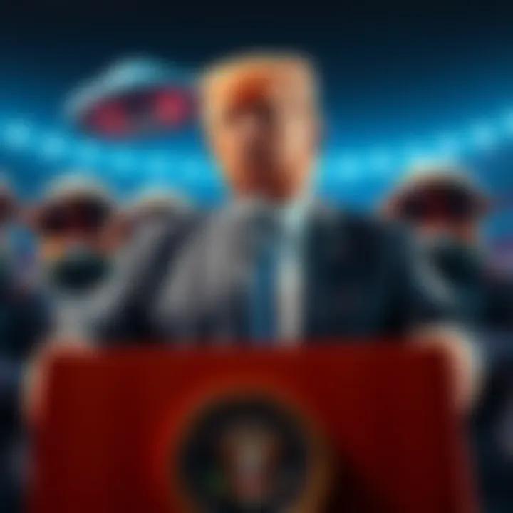 Trump at press conference President Trump speaks at a podium with astronauts behind him, discussing UFO information.