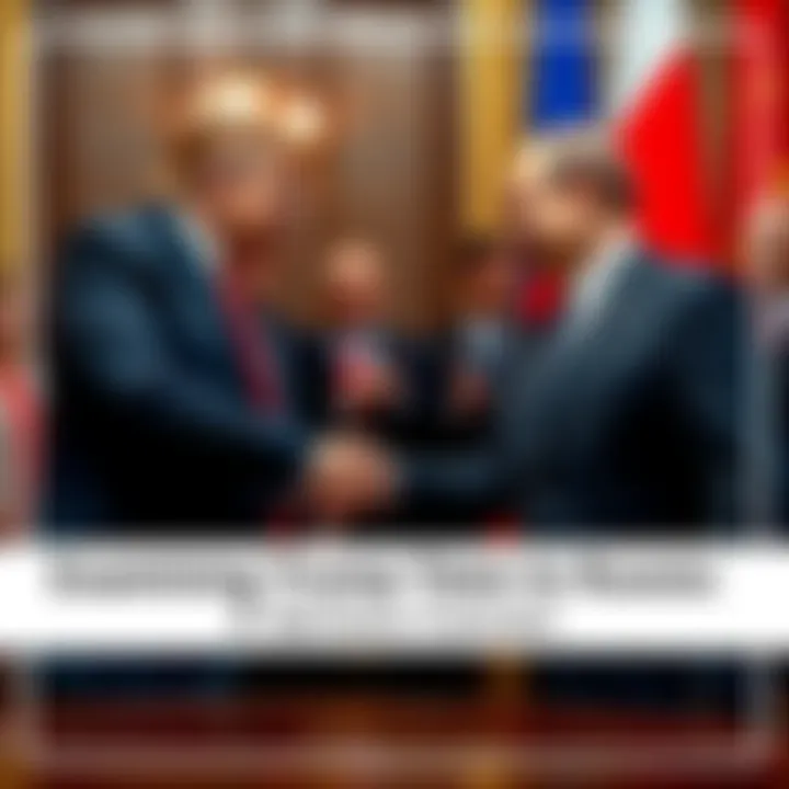Donald Trump and Vladimir Putin shaking hands at a formal event, showcasing their connection while discussing various topics.