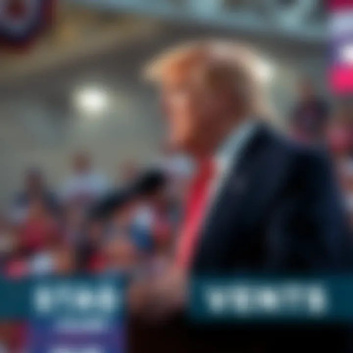 Donald Trump speaking at a rally with a crowd in the background, discussing recent claims of staged events and controversies.
