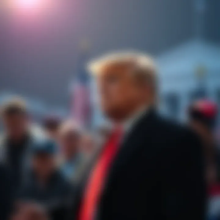 Former President Trump standing with supporters while balancing conflicting GOP interests