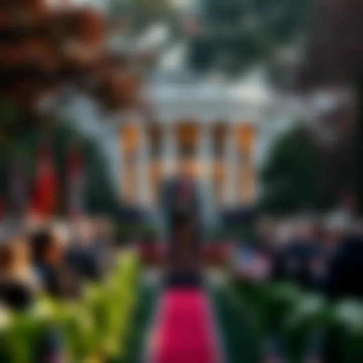 President Trump delivers a speech in the Rose Garden, with a crowd gathered and flags displayed.