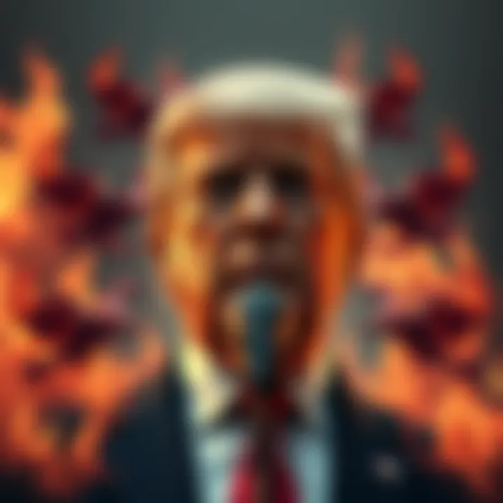 An artistic representation of Donald Trump with symbols of the Seven Deadly Sins around him, showcasing his actions during 2020.