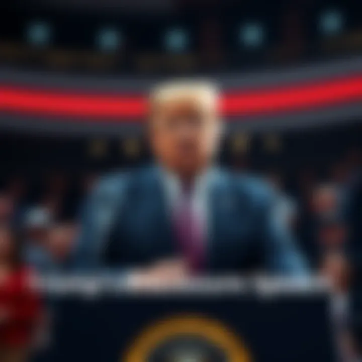 Trump Giving Speech President Trump speaking at a podium with an audience in the background during his disclosure speech.